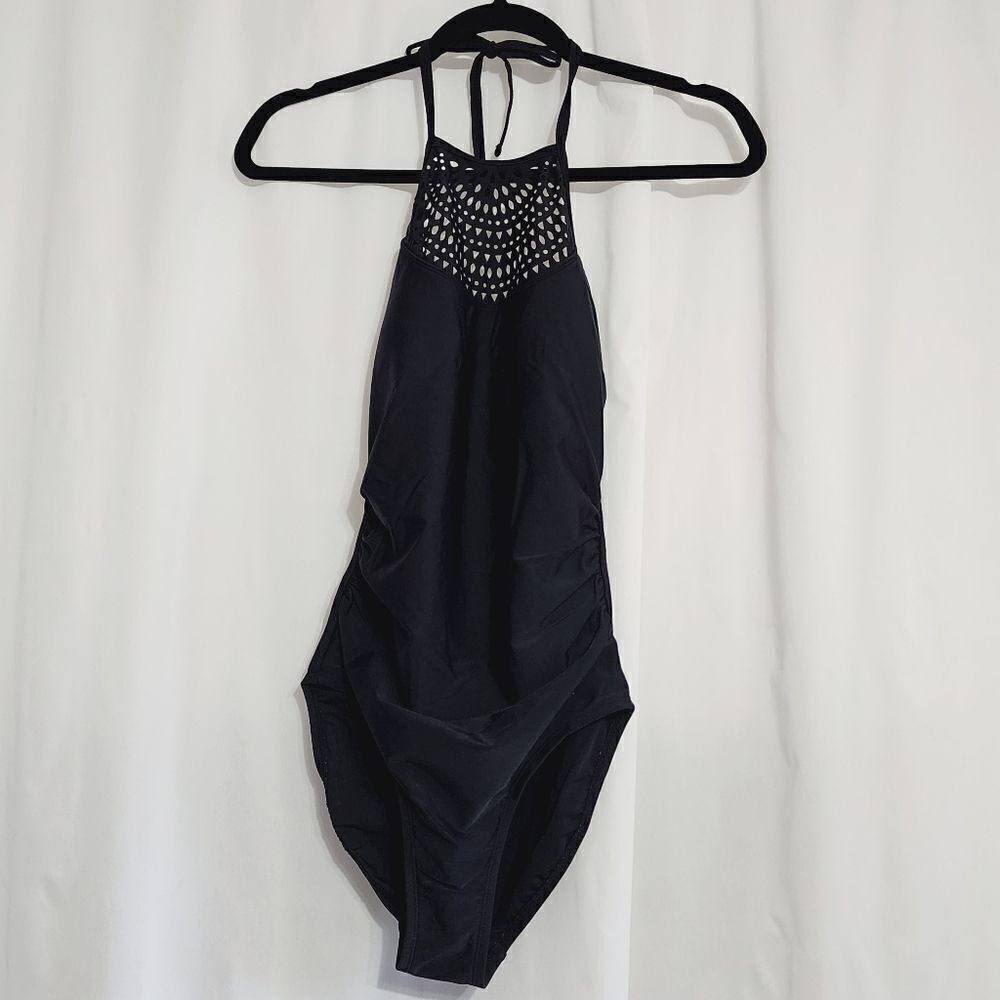 Merona black laser cut swimsuit